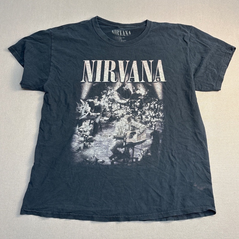 Nirvana MTV Unplugged Graphic T-Shirt Mens Small Black Cotton Rock Band Tee